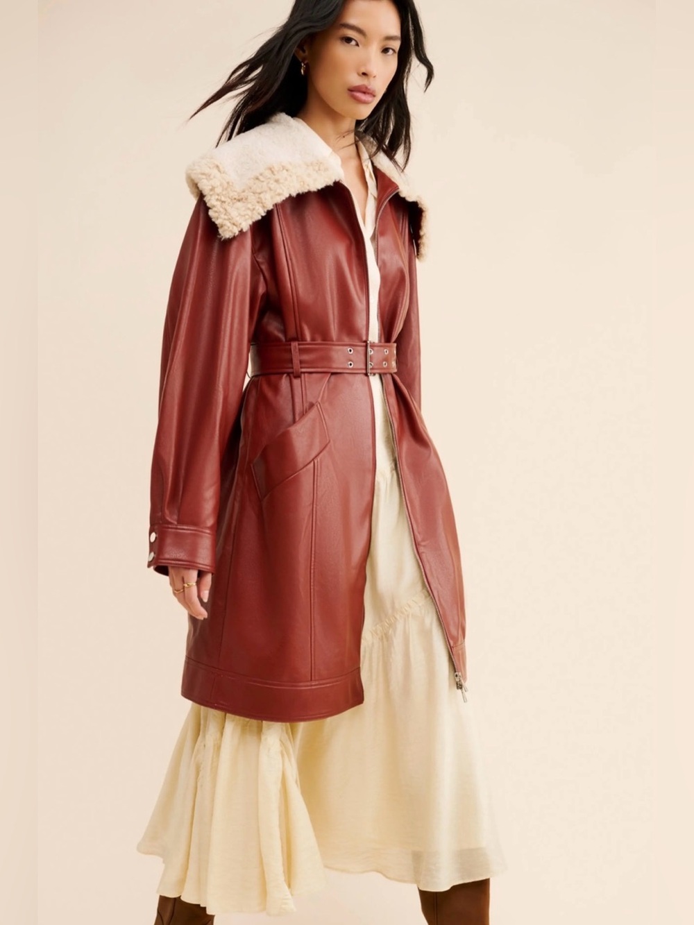 NWT: Anthropologie Maeve Oversized Faux Leather belted Jacket